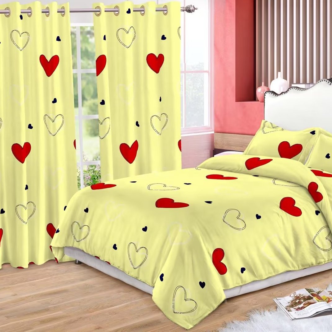 Wholesale cheap 3D Home collection curtains with matching bedding Bed Sheet Set