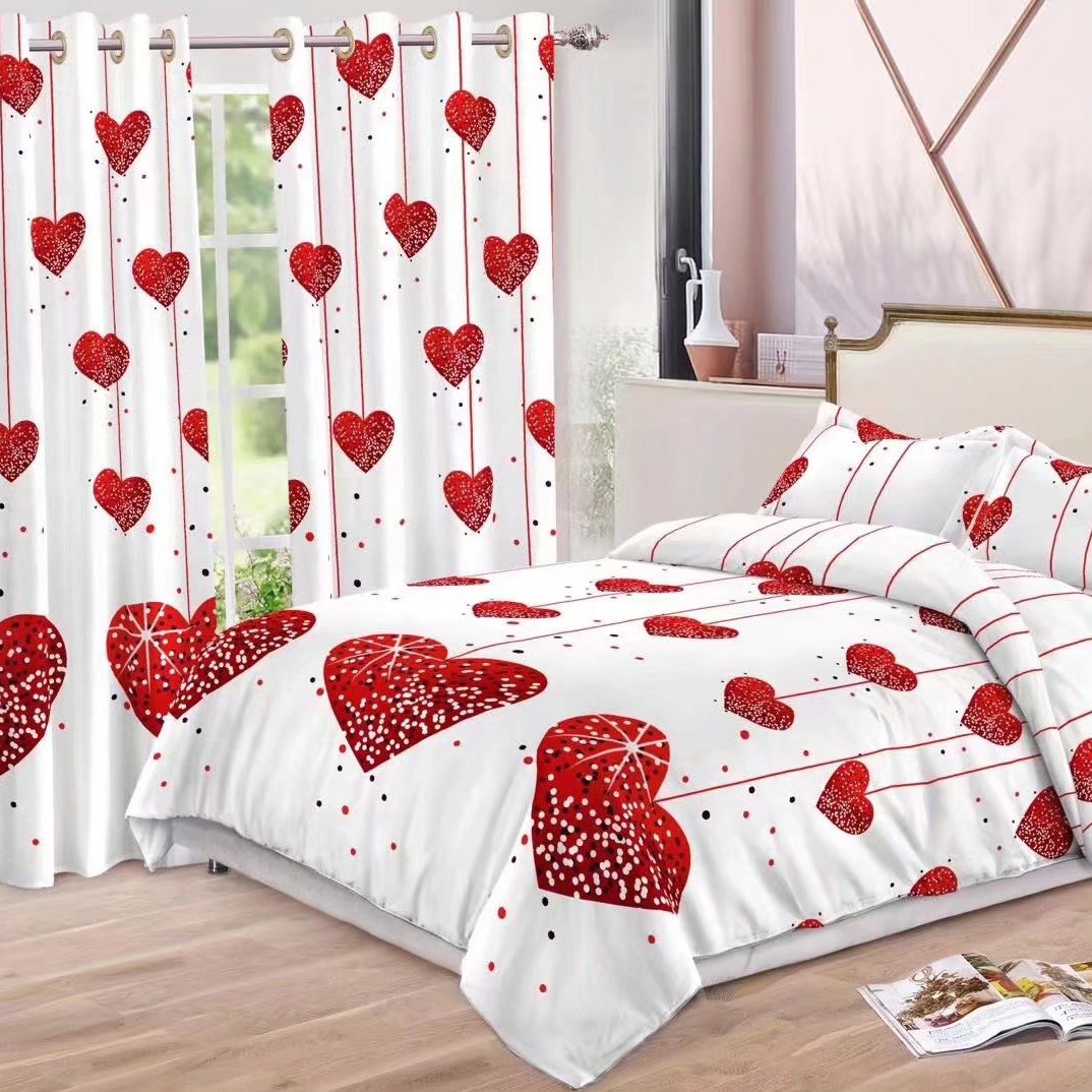 Wholesale cheap 3D Home collection curtains with matching bedding Bed Sheet Set