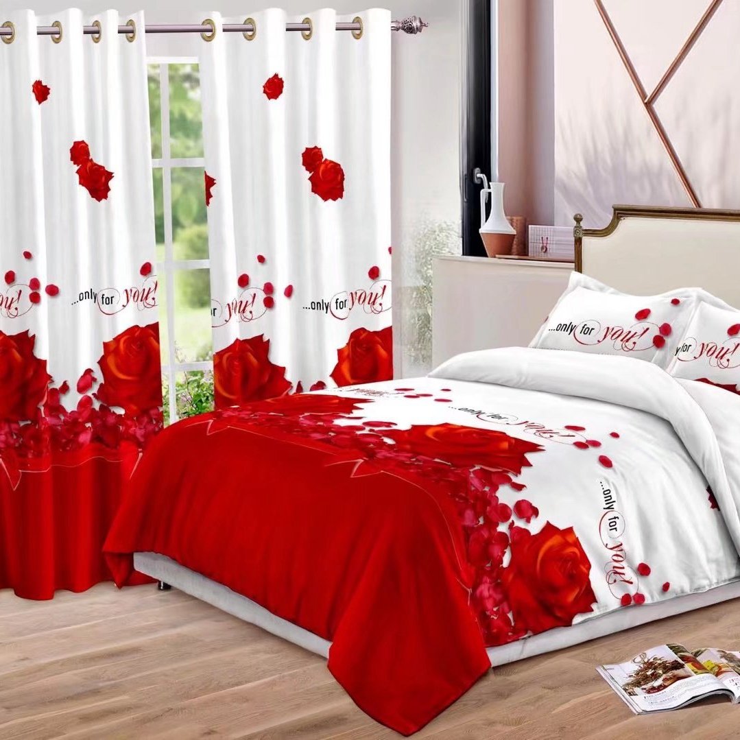 Wholesale cheap 3D Home collection curtains with matching bedding Bed Sheet Set