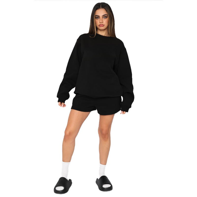 Lounge Wear Two Fall Winter New Suit Casual Fashion Round Neck Pullover Long Sleeve Shorts Woman Clothes Match 2 Piece Set