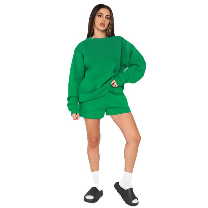 Lounge Wear Two Fall Winter New Suit Casual Fashion Round Neck Pullover Long Sleeve Shorts Woman Clothes Match 2 Piece Set
