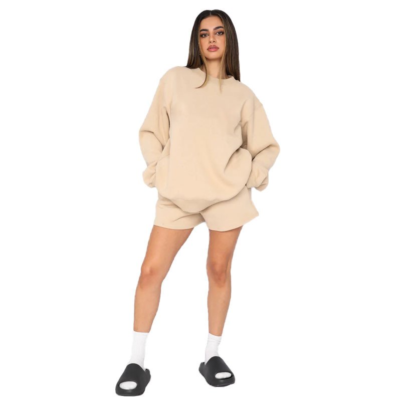Lounge Wear Two Fall Winter New Suit Casual Fashion Round Neck Pullover Long Sleeve Shorts Woman Clothes Match 2 Piece Set
