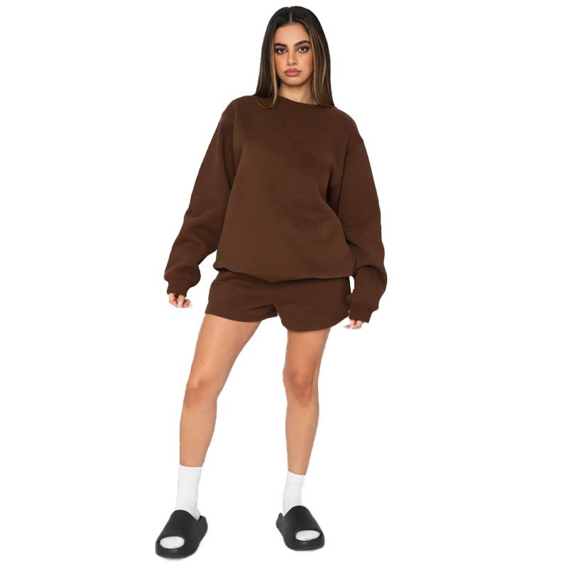 Lounge Wear Two Fall Winter New Suit Casual Fashion Round Neck Pullover Long Sleeve Shorts Woman Clothes Match 2 Piece Set