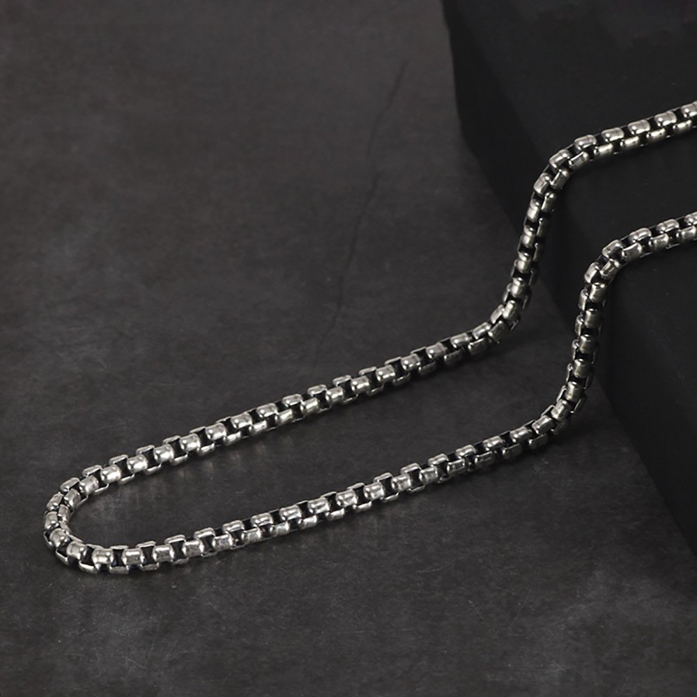 Genuine 925 Sterling Silver Jewelry Round Box Chain Thickened All-match Necklace for Men and Women Retro 22 24 26 28 30 Inch