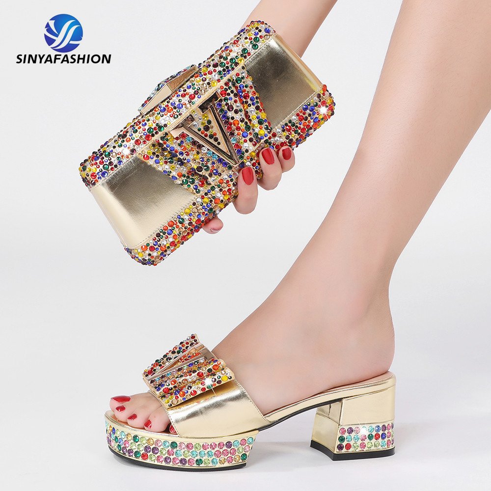 High quality yellow African designer Italian high heel shoes and bag set to match women for Nigeria party