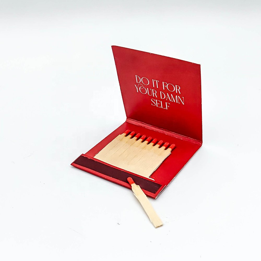 4.8 cm matches sticks red tips match box with custom logo with10 sticks matchbook black paper stick matchbook