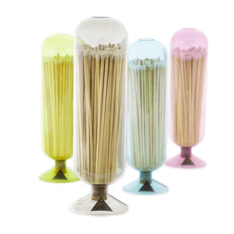 factory Custom Size And Color Transparent Hand Blown Glass Matches Cloche Decorative Match Holder Jar For Candles Set Display