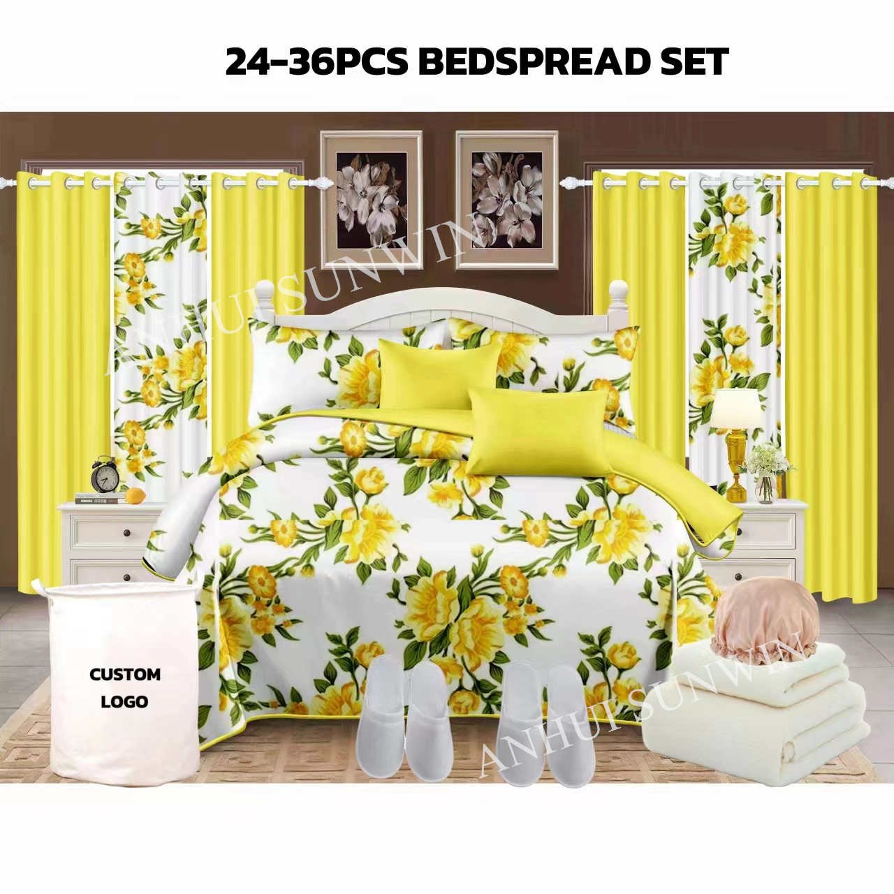 China Nantong Factory 100% king size bedspreads and matching curtains bathroom sets 24 pcs bedding sets