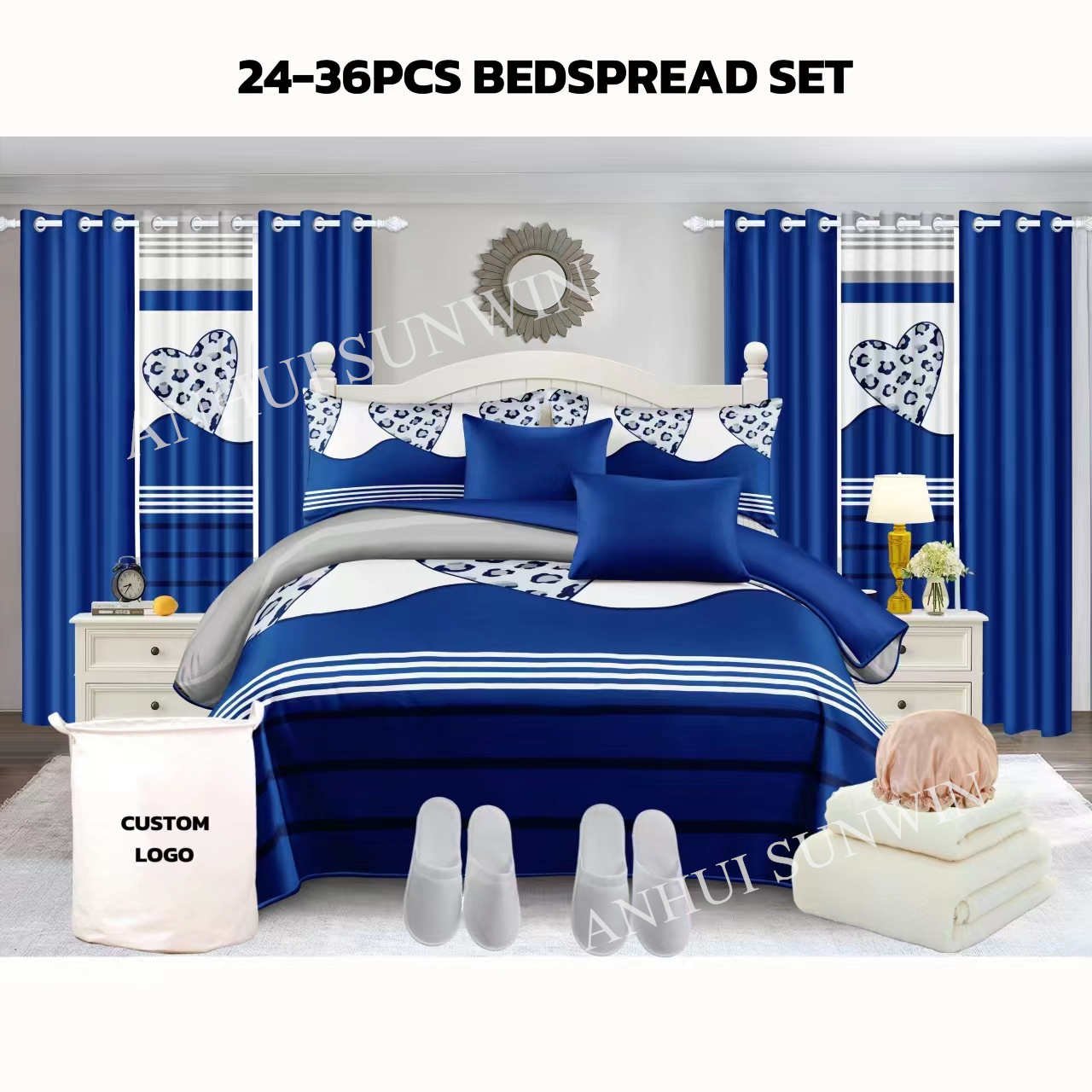 China Nantong Factory 100% king size bedspreads and matching curtains bathroom sets 24 pcs bedding sets