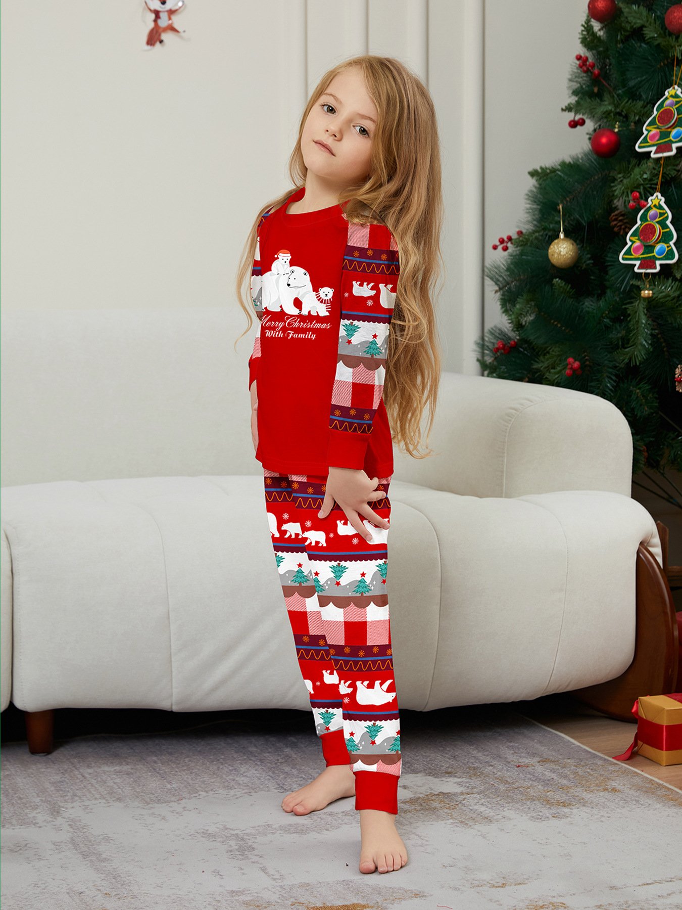 Matching Christmas Family Pajamas Set Letters Print Top and Plaid Pants Clothing Set for Women Men Kids Couples