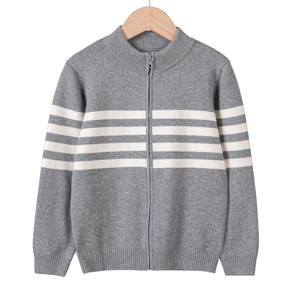 children's clothing stand collar zipper boys and girls knitted cardigan top spring and autumn all-match children's sweater coat