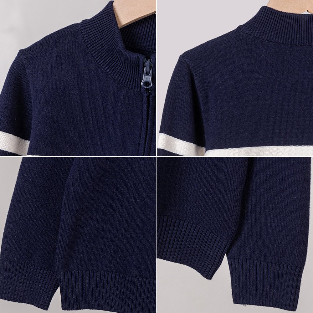 children's clothing stand collar zipper boys and girls knitted cardigan top spring and autumn all-match children's sweater coat