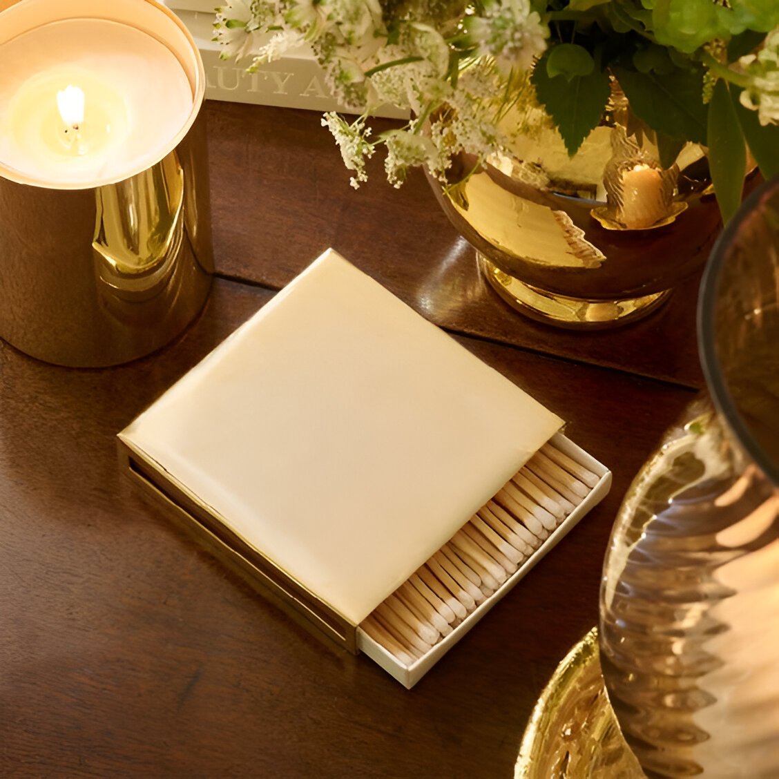 Bulk Matchstick Covers Gold Color Brass Matchbox Sleeve Handmade Luxury Matchstick Cover for Hotels with Safety Features