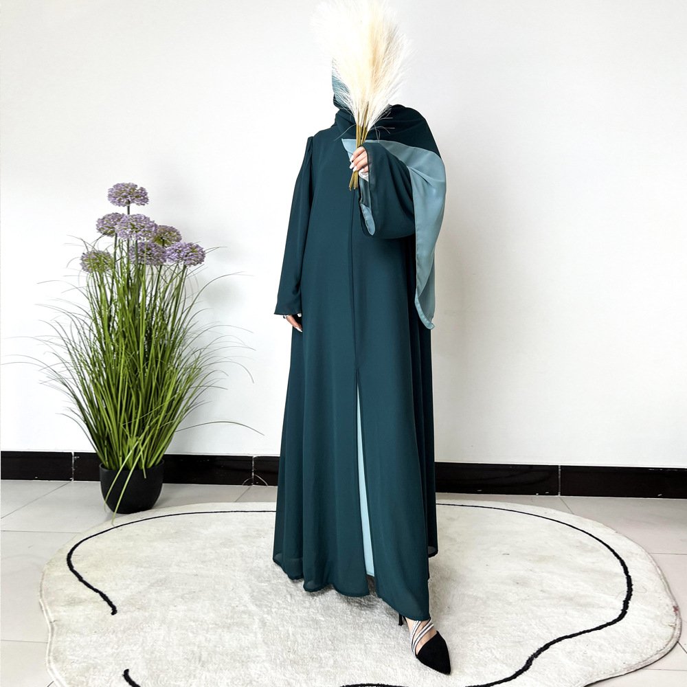 Yibaoli Manufacturer Top Quality Arabic Women New Model Chiffon Two-color Abaya In Dubai With Matching Hijab Modest Muslim Dress