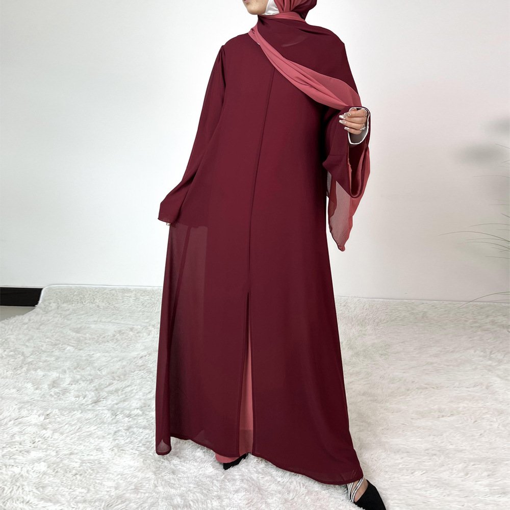 Yibaoli Manufacturer Top Quality Arabic Women New Model Chiffon Two-color Abaya In Dubai With Matching Hijab Modest Muslim Dress