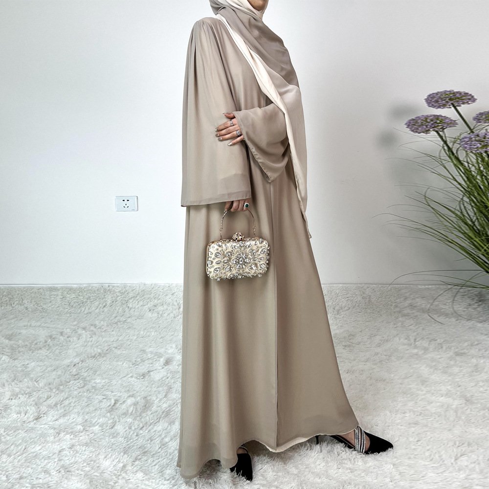 Yibaoli Manufacturer Top Quality Arabic Women New Model Chiffon Two-color Abaya In Dubai With Matching Hijab Modest Muslim Dress