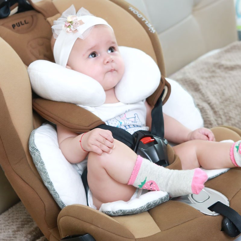 Baby Car Safety Soft Sleeping Head Support Pillow with Matching Seat Belt Strap Covers Baby Carseat Neck Protection Headrest