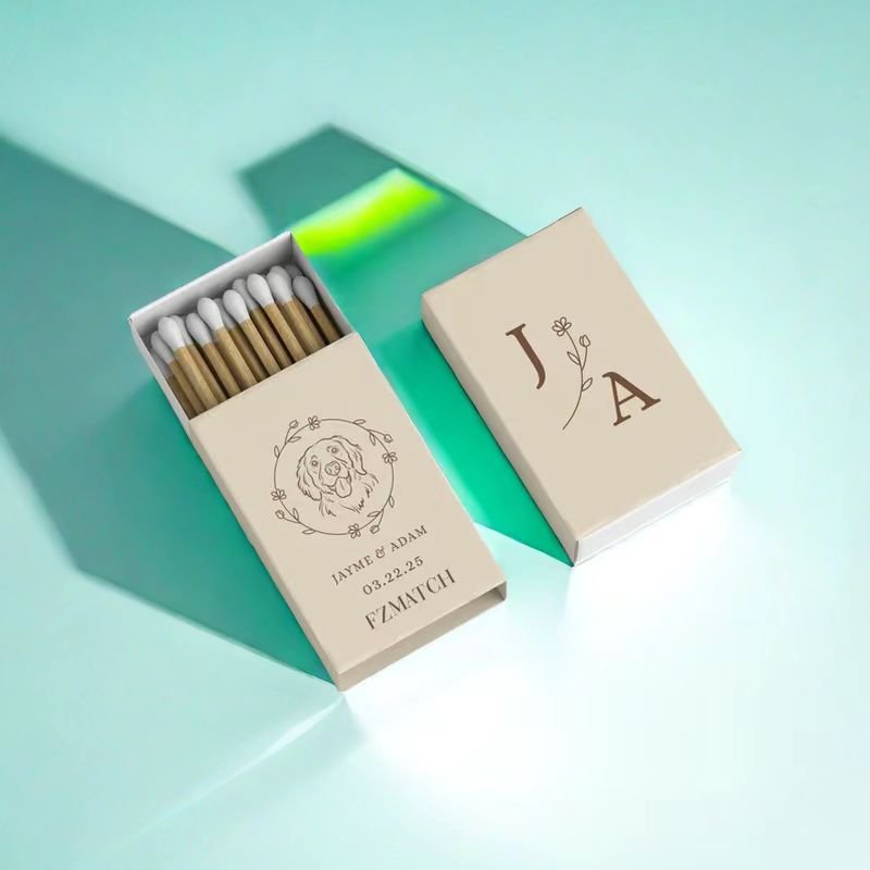 Custom Black Box White Logo Safety Match in Matchbox Premium Patterned Cardboard Personalized Black Headed Matches