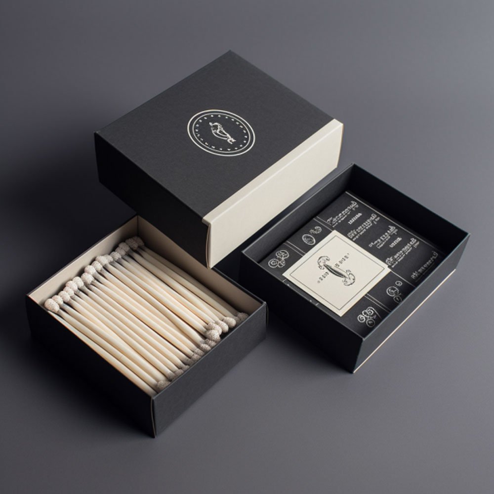 Custom personalised holographic printing gift match box packaging gift black and white design luxury match box of matches box