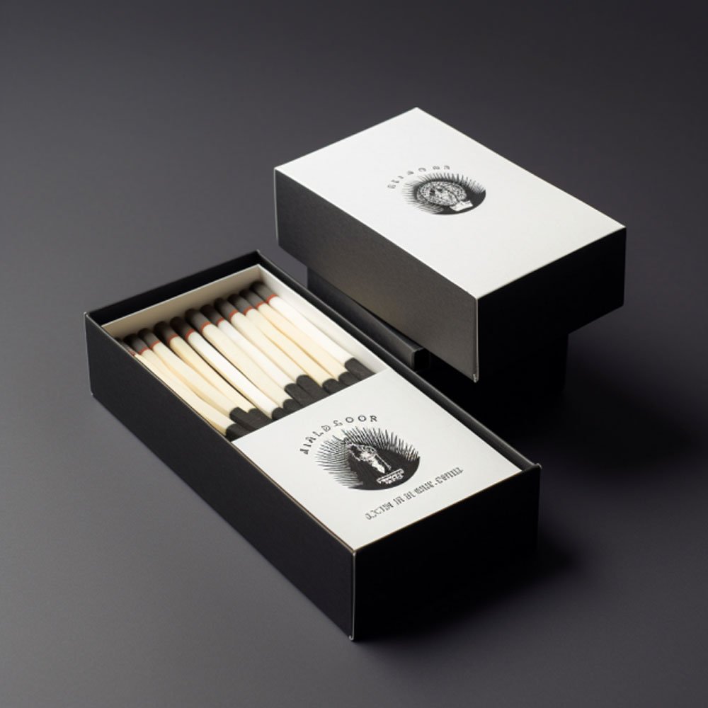 Custom personalised holographic printing gift match box packaging gift black and white design luxury match box of matches box