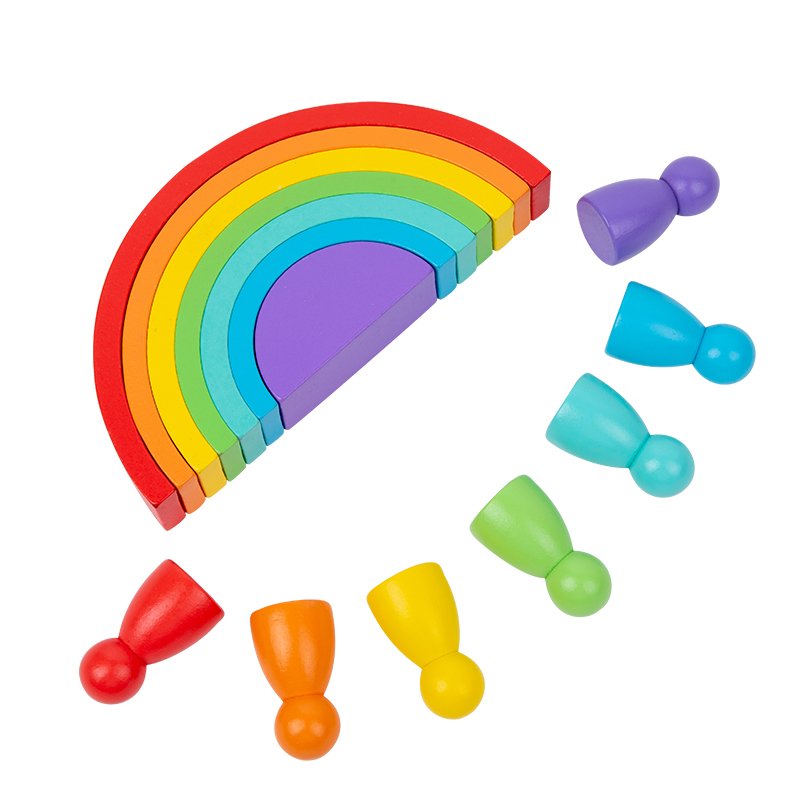 Montessori Wooden iridescence Stacking Match Building Block Sets Children diy Educational Learning game Toys For Kids Boys Girls