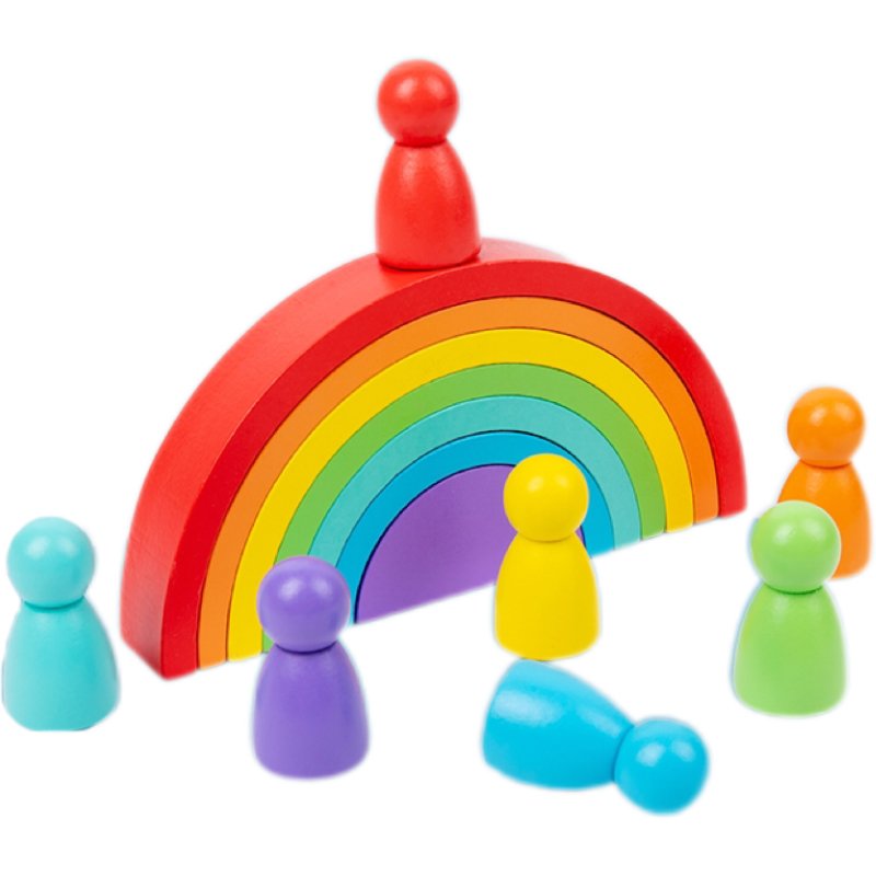 Montessori Wooden iridescence Stacking Match Building Block Sets Children diy Educational Learning game Toys For Kids Boys Girls
