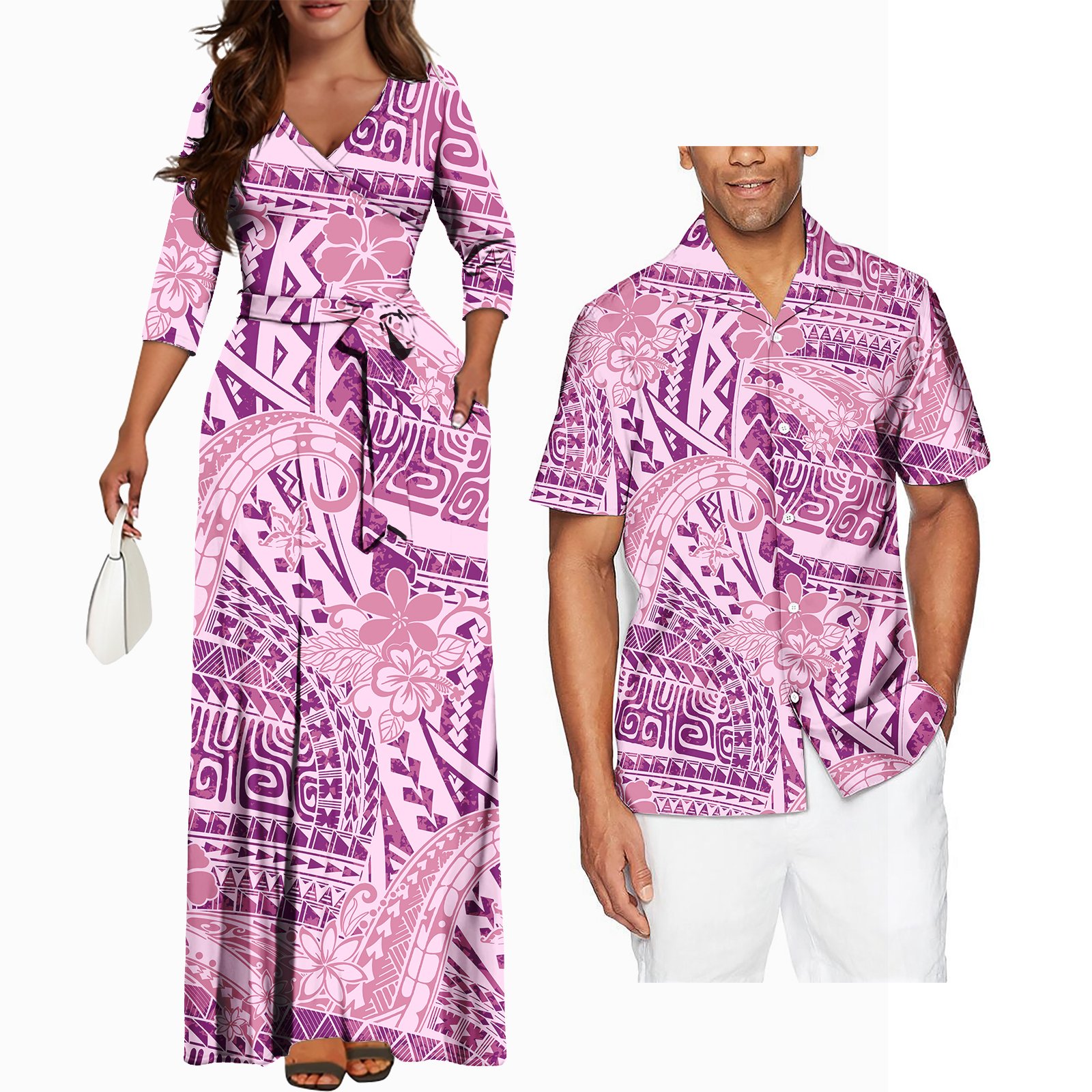 Couples Clothing Men And Women Party Polynesian Tattoo Print Design Fashion Bodycon Casual Dresses Matching Men Shirt