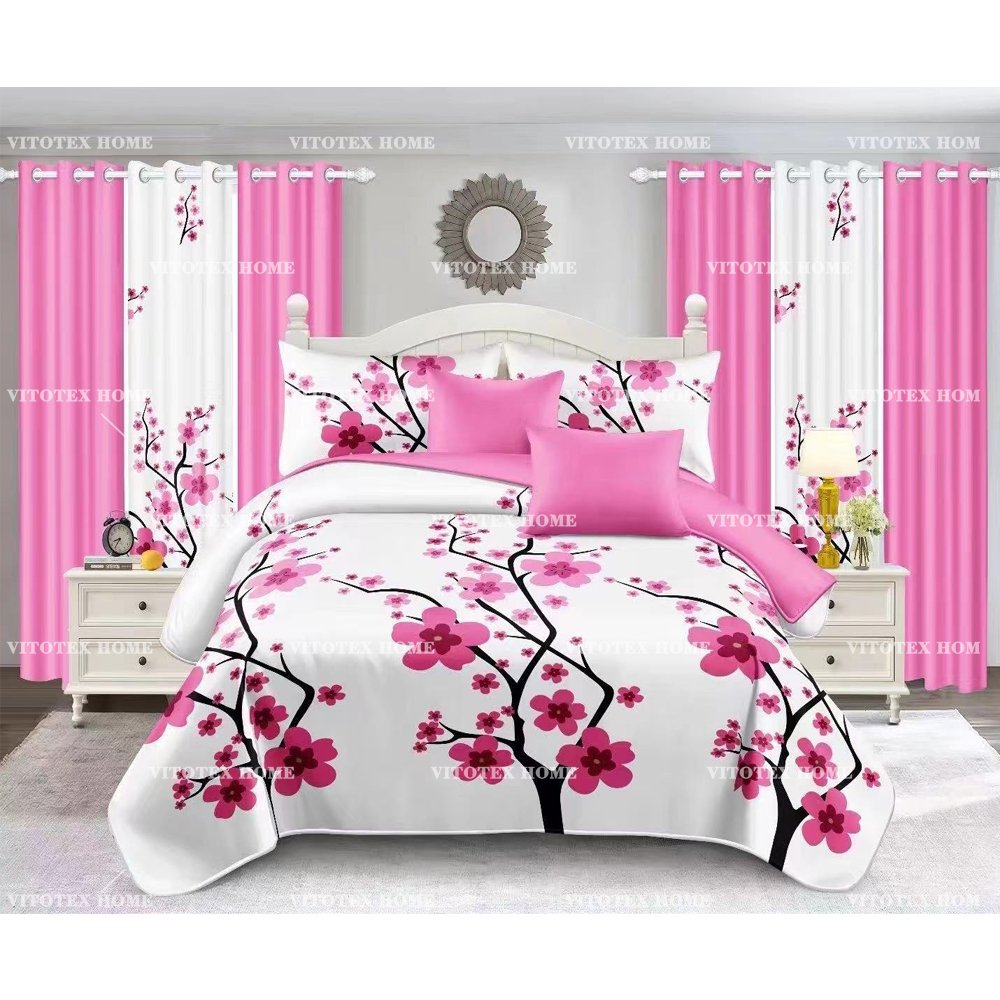 2024 new stock for 8 piece bedding sets with matching curtains cotton bedding set with match curtains