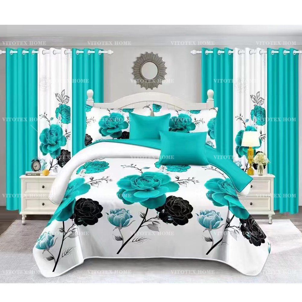 2024 new stock for 8 piece bedding sets with matching curtains cotton bedding set with match curtains