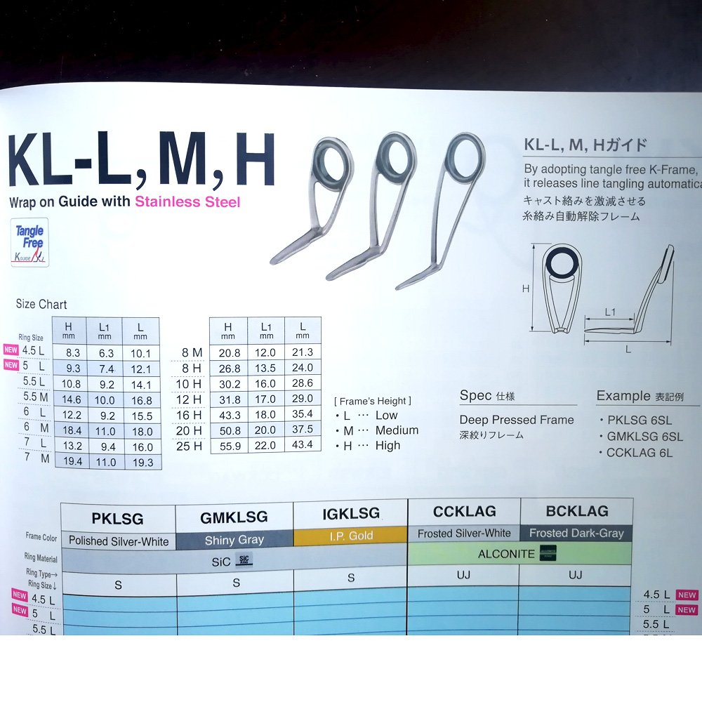 Original Fuji guide KL-L M H stainless steel deep pressed frame single leg wrapping on fishing guide for fishing rods