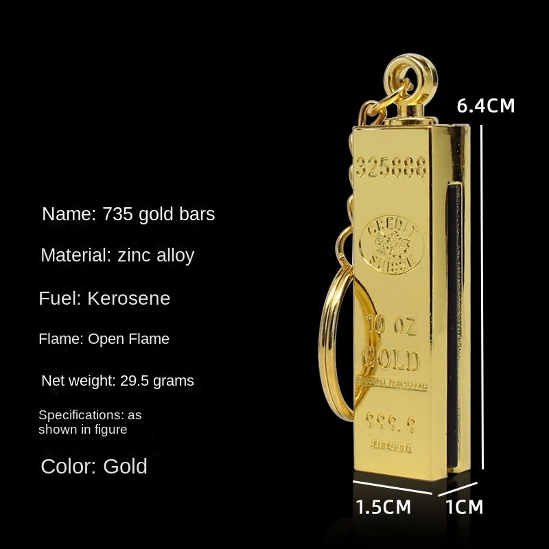 HY735 gold bar million matches Metal kerosene lighter open flame key chain set wholesale