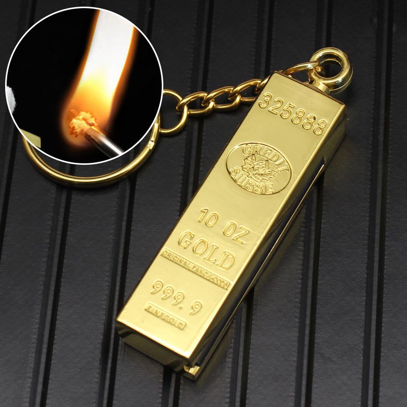 HY735 gold bar million matches Metal kerosene lighter open flame key chain set wholesale