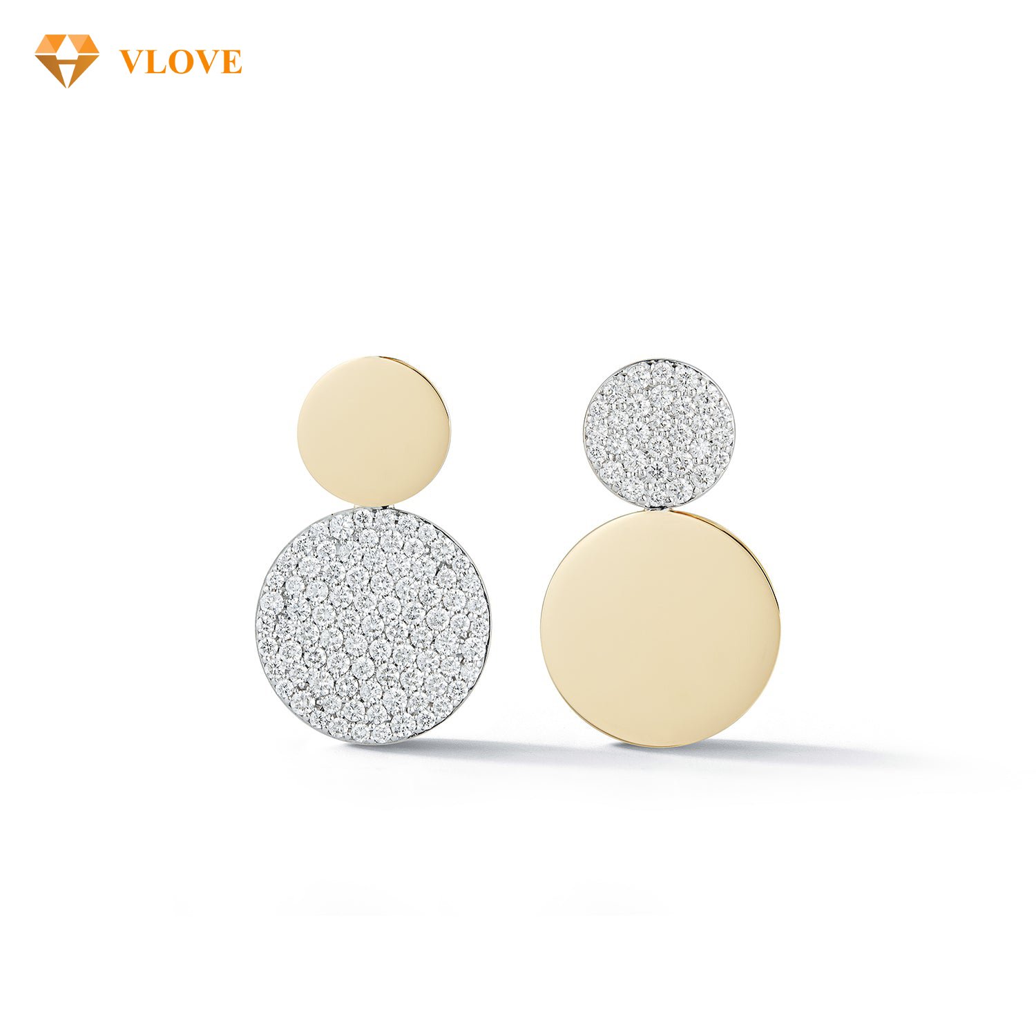 VLOVE Gold Jewelry Wholesale Diamond Rings Jewelry 14k Mix Matched Diamond Disc Earrings