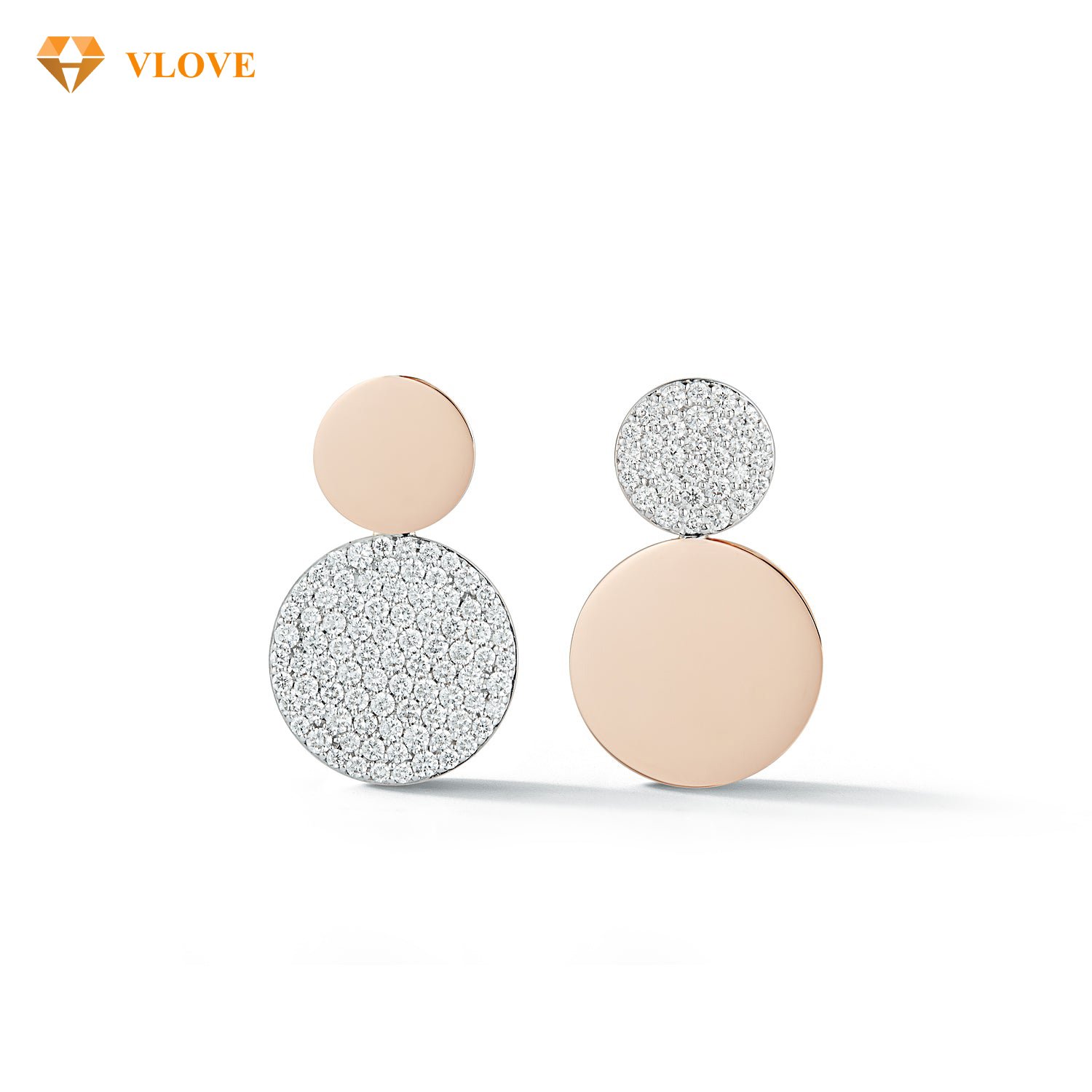 VLOVE Gold Jewelry Wholesale Diamond Rings Jewelry 14k Mix Matched Diamond Disc Earrings