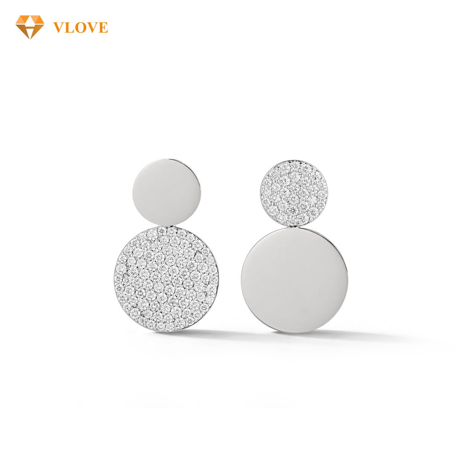 VLOVE Gold Jewelry Wholesale Diamond Rings Jewelry 14k Mix Matched Diamond Disc Earrings