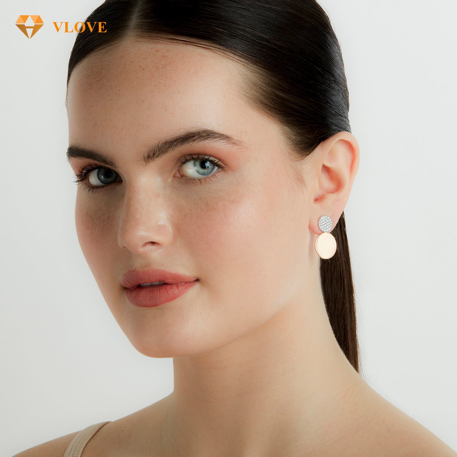 VLOVE Gold Jewelry Wholesale Diamond Rings Jewelry 14k Mix Matched Diamond Disc Earrings