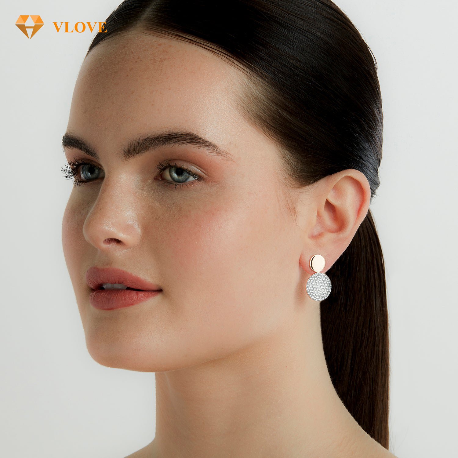 VLOVE Gold Jewelry Wholesale Diamond Rings Jewelry 14k Mix Matched Diamond Disc Earrings