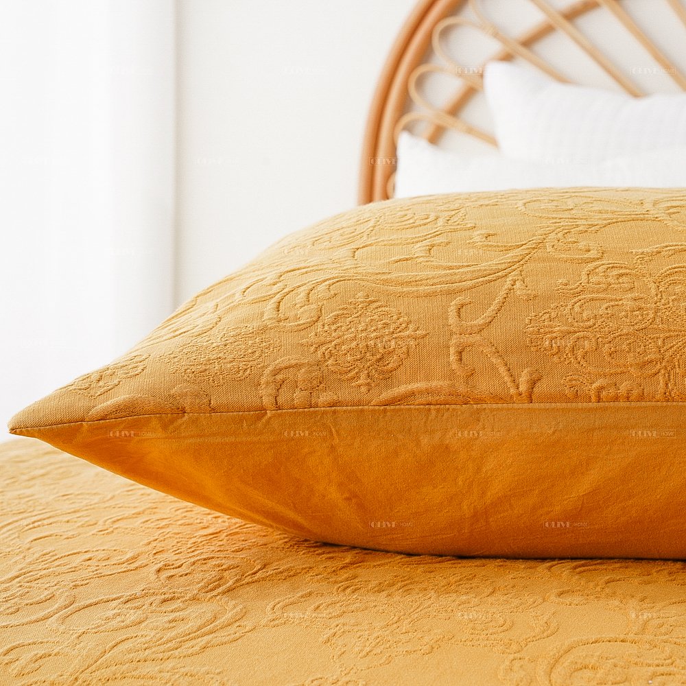 luxury Embossed Washed 100%Cotton Mustard Yellow Luxury Boho Bedding Set Bed Duvet Cover Cotton Korea Matching Pillow Shams