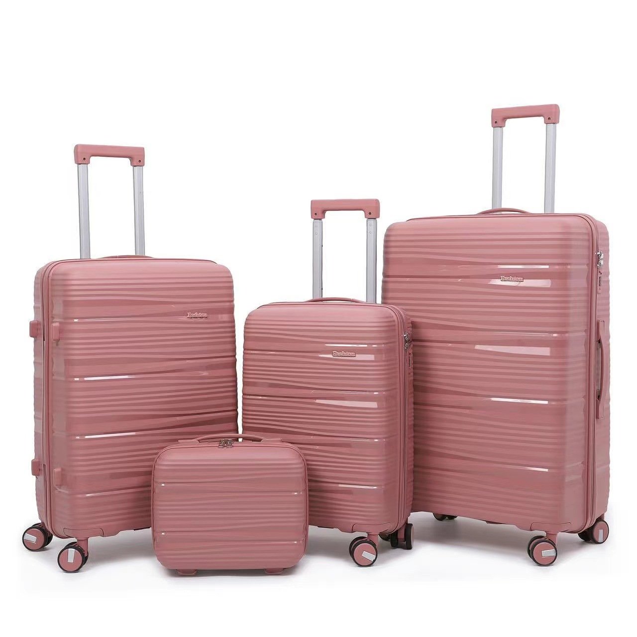 Casualpp Four-Piece Pull Rod Zipper Box Set PP Material with Sinking Handle and Lock Color-Matching Cloth Factory Wholesale