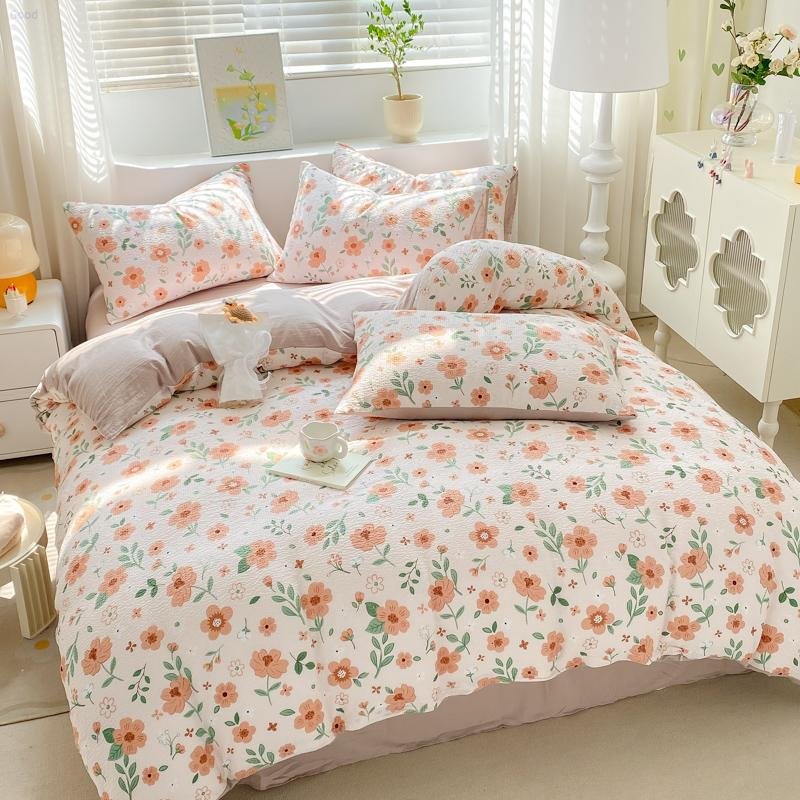 Bedding Set 2024 New Entry Luxury Nordic Printing Washed Cotton Four-piece Coffee Style