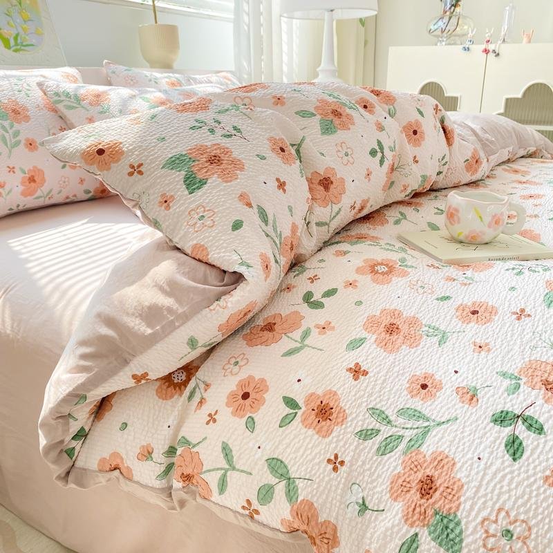Bedding Set 2024 New Entry Luxury Nordic Printing Washed Cotton Four-piece Coffee Style