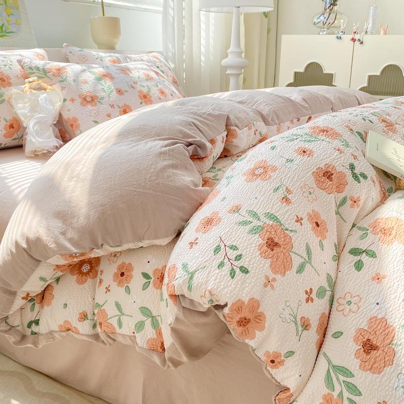 Bedding Set 2024 New Entry Luxury Nordic Printing Washed Cotton Four-piece Coffee Style