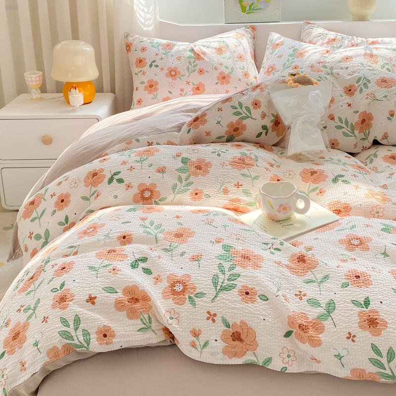 Bedding Set 2024 New Entry Luxury Nordic Printing Washed Cotton Four-piece Coffee Style