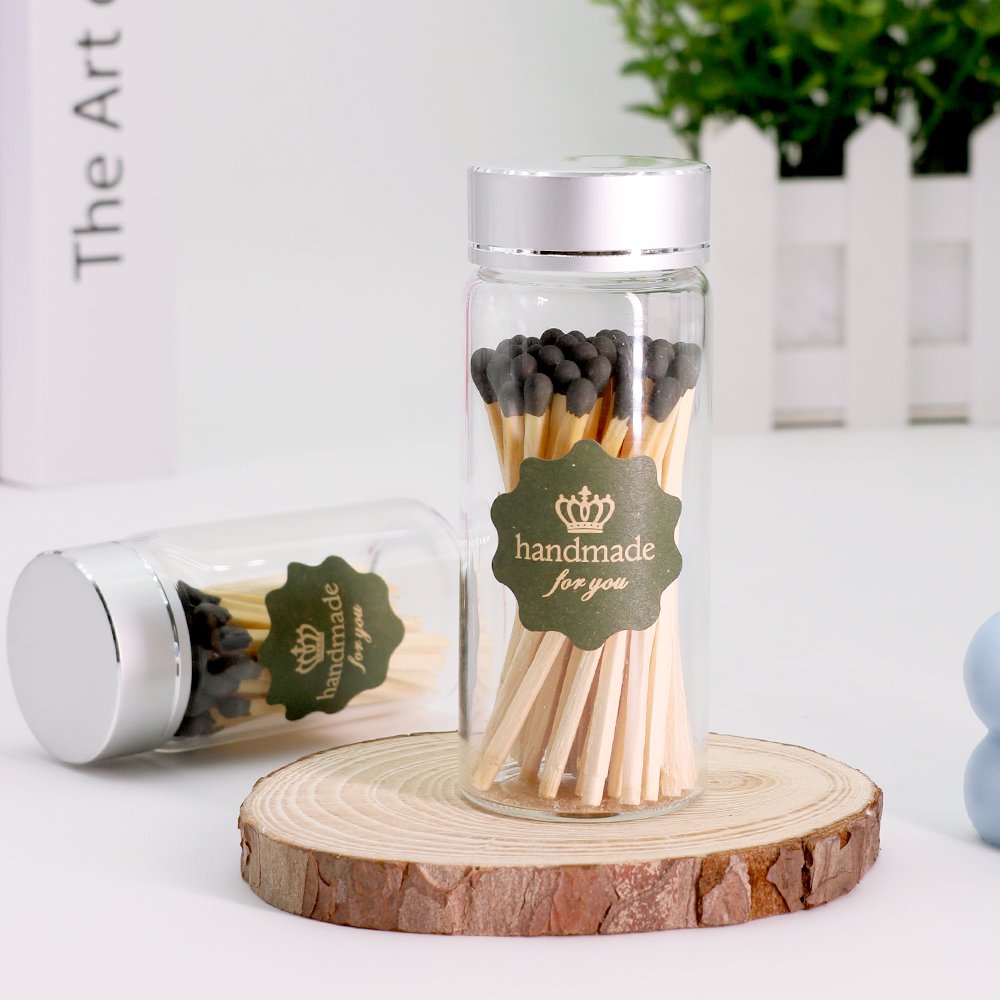New Custom Colorful Match Sticks In Glass Jar Bottle Matches wooden matchsticks in bottle candle aromatherapy