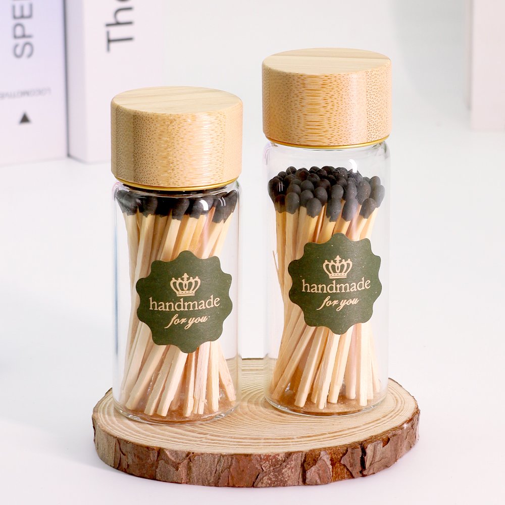 New Custom Colorful Match Sticks In Glass Jar Bottle Matches wooden matchsticks in bottle candle aromatherapy