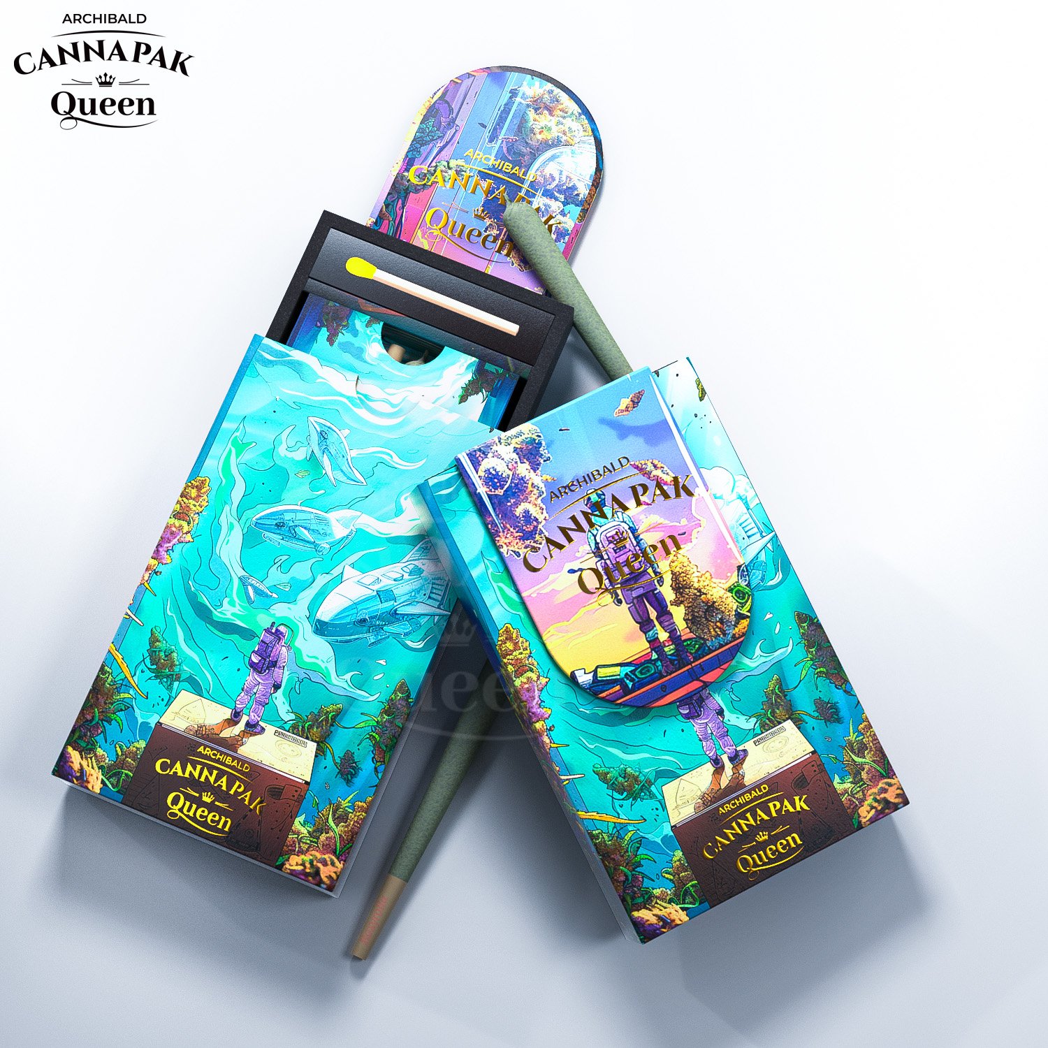 Archibald Exported Good Quality Tobacco Box Child Resistant Slide Out Cassette Tape Pre Roll Paper Box With Match