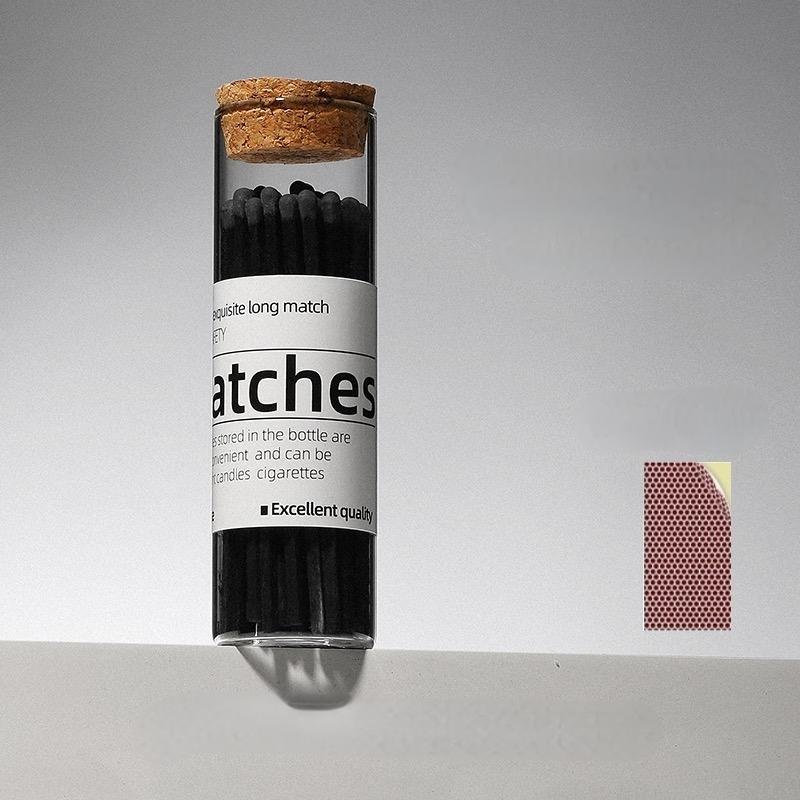 2024 New style High quality glass bottle all black matches custom logo jar candle safety matches strong wooden stick long match