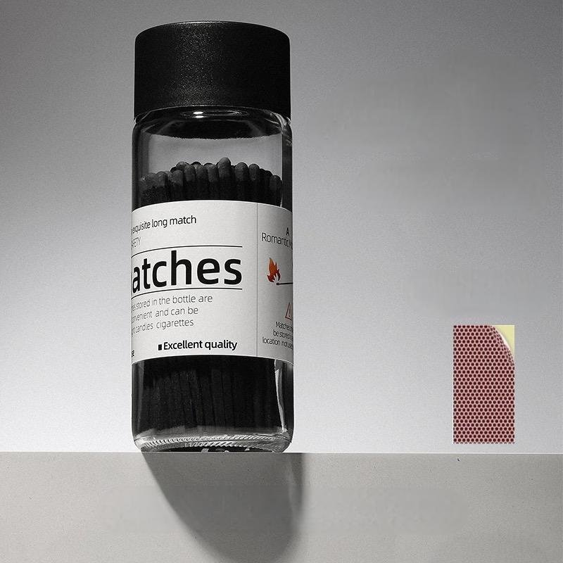 2024 New style High quality glass bottle all black matches custom logo jar candle safety matches strong wooden stick long match