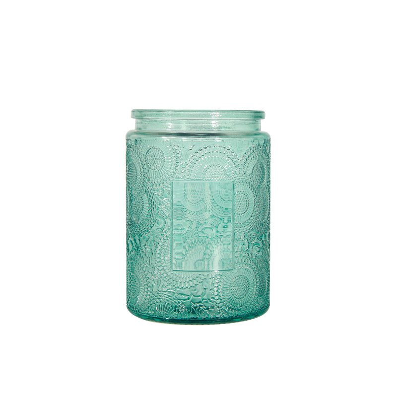 High Quality Hot Selling Green Colored 300g 500ml Empty Clear Reusable Recycled Glass Candle Holder Glass Jar with Metal Lid