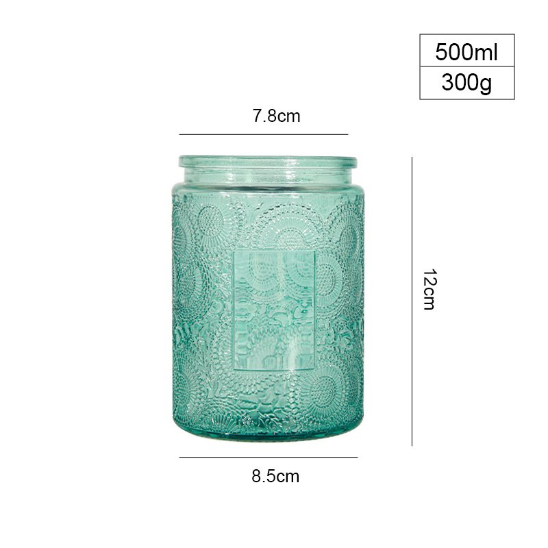 High Quality Hot Selling Green Colored 300g 500ml Empty Clear Reusable Recycled Glass Candle Holder Glass Jar with Metal Lid